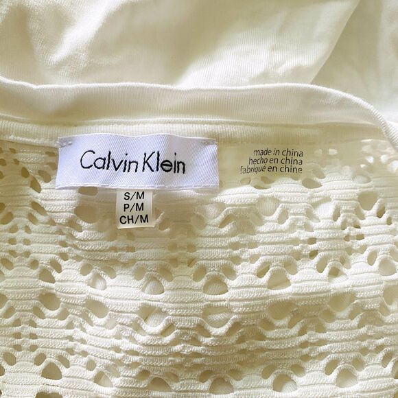 Calvin Klein Womens Crochet Shoulder Tunic Cover Up Drawstring Dress Sz S/M - Picture 7 of 8